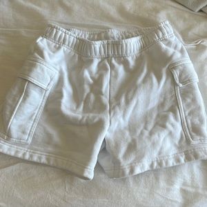White fleece cargo shorts